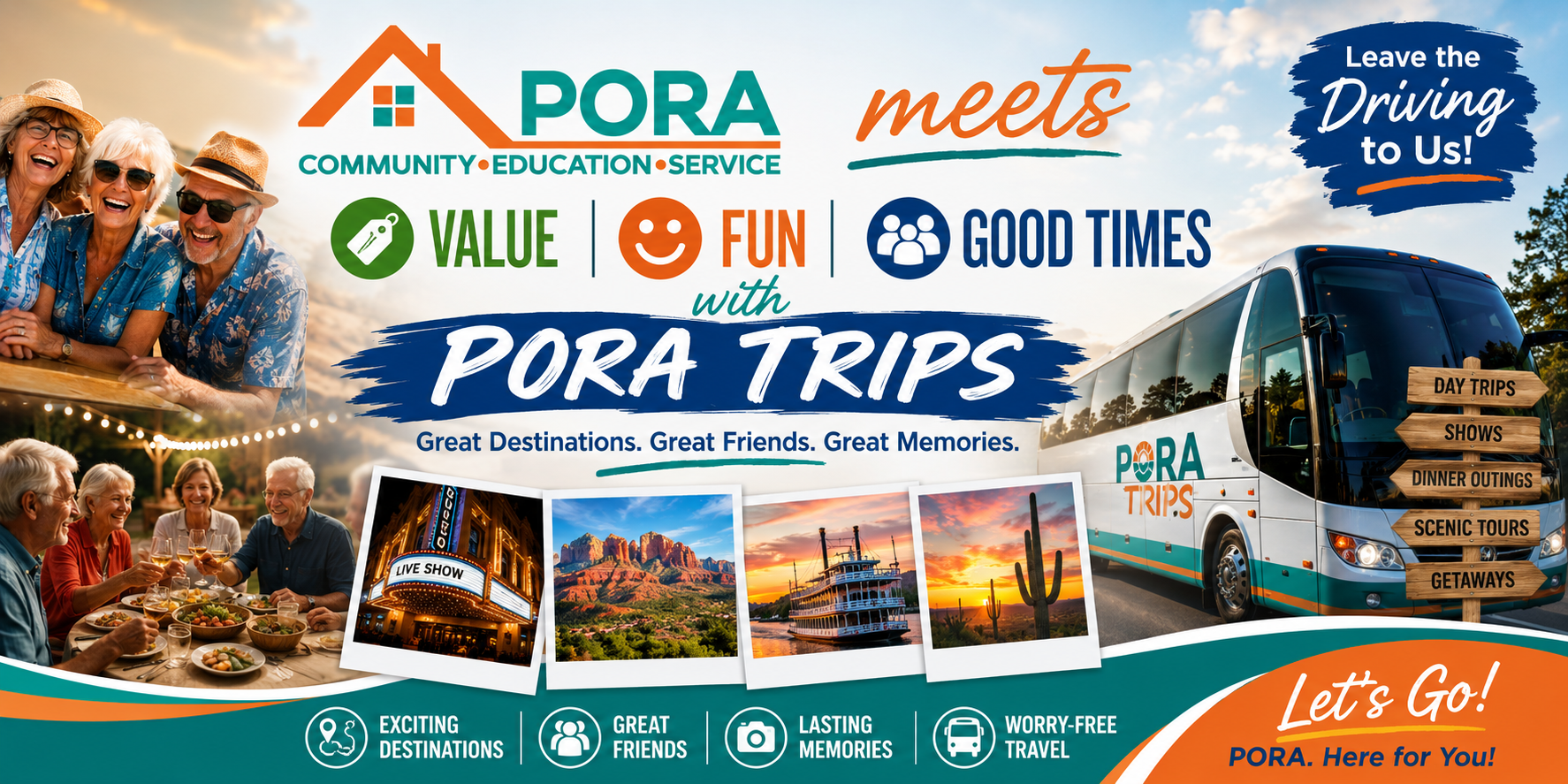 PORA Trips motor coach travel illustration